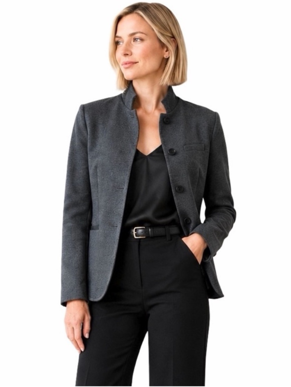 Quince Ultra Stretch Ponte Stand Collar Blazer Size Small Charcoal Gray Career
